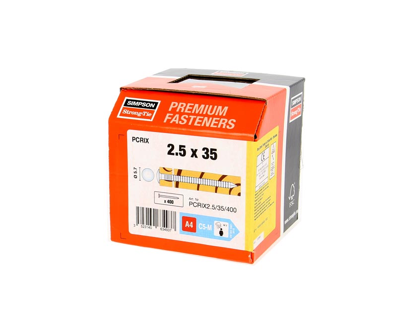 POINTES ANNELEES pour Bardage (PCRIX) Inox A4 2.5x35mm (Boite 400pi)