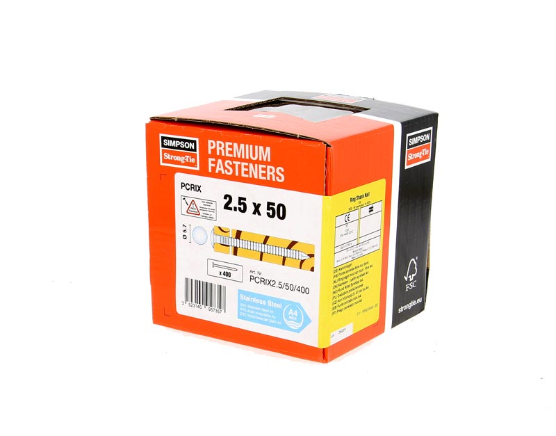 POINTES ANNELEES pour Bardage (PCRIX) Inox A4 2.5x50mm (Boite 400pi)