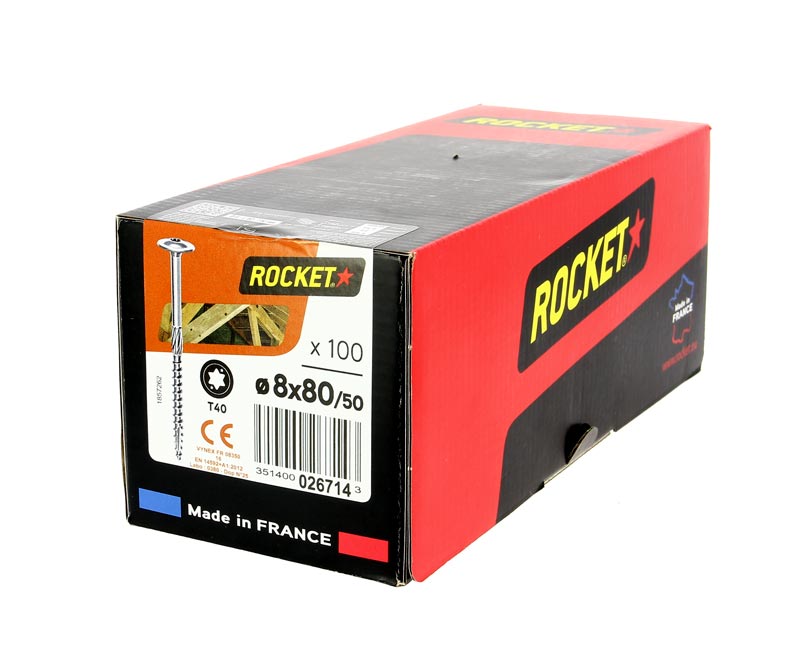 ROCKET CHARPENTE Tête Plate Large Zingué 8x80 bte 100